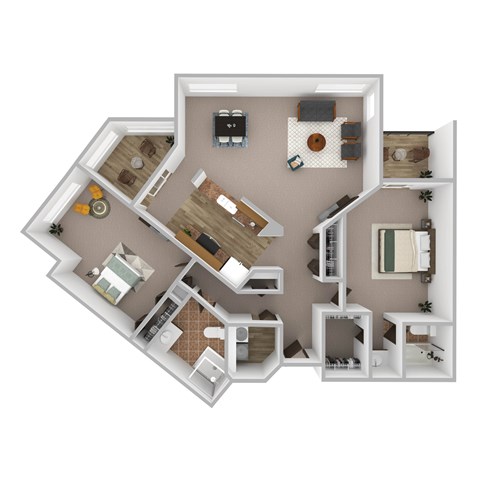 Floor plan for 2 beds, 2 baths, 1264 sqft